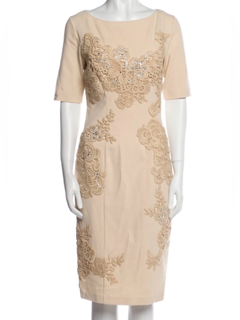 Blumarine Beige Lace-Appliqué Sheath Dress